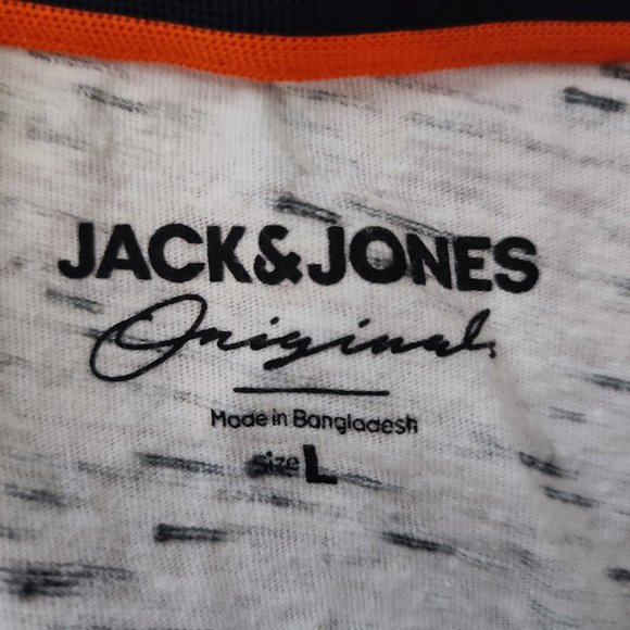 Jack & Jones Original 1/4 button up T-shirt white grey men's size L - Picture 3 of 5